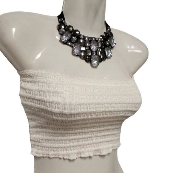 White Sexy Crop Top Strapless Tube Top Smocked Stretchy Summer Bandeau - NEW - Picture 11 of 12